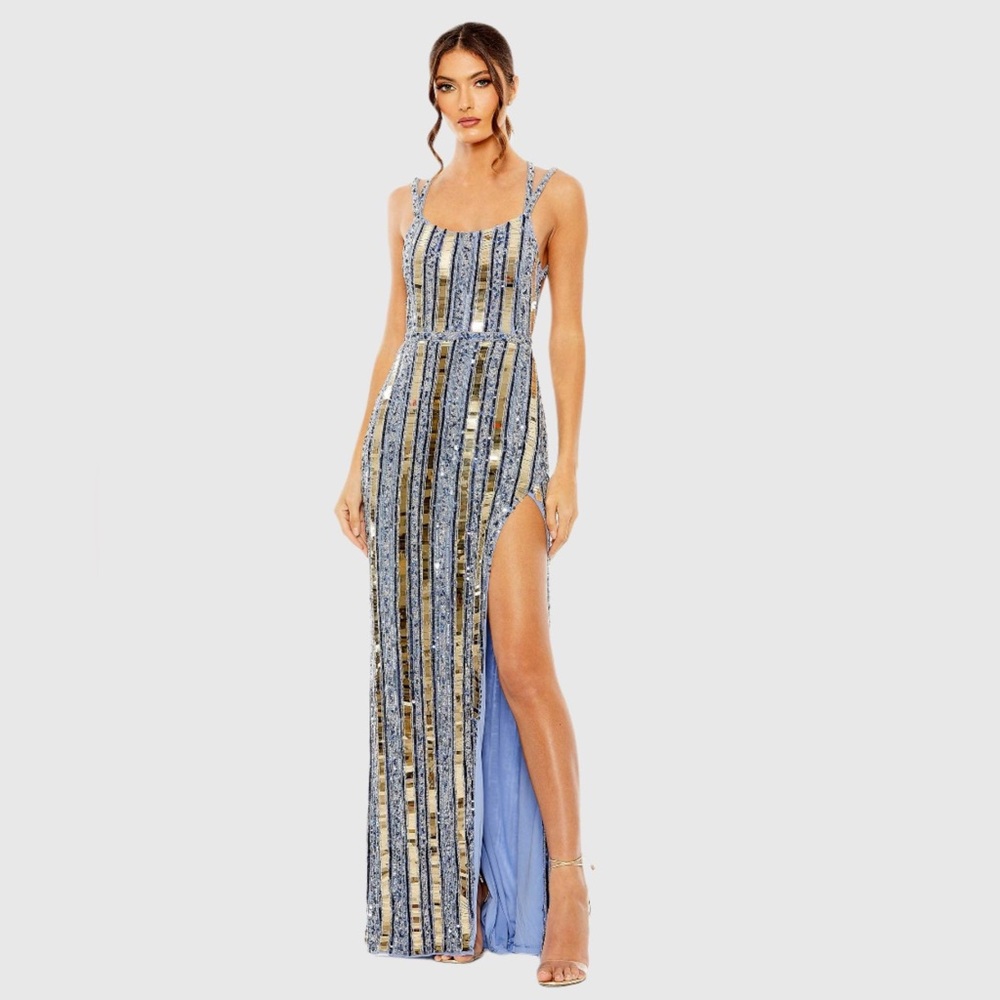 Mac Duggal 93981 Womens HALTER NECK Mirror EMBELLISHED DETAILED BACK GOWN Dress